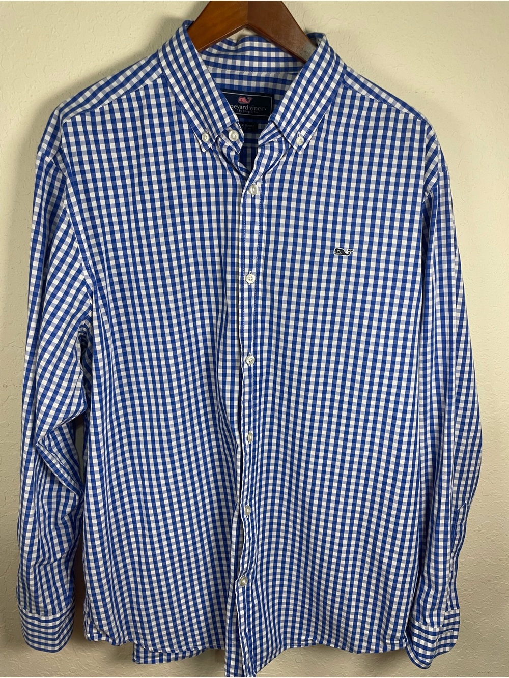 Vineyard Vines Blue & White Gingham Button-Down Whale Shirt - Men XL